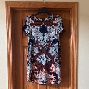 Express Brown and Blue Sheath Mini Dress